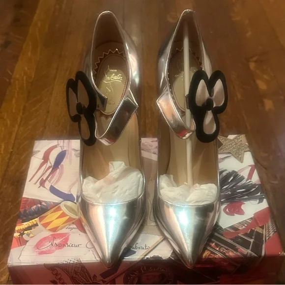 LIKE NEW Christian Louboutin Pensee 20th Anniversary 120 Silver Metallic Pumps - Picture 10 of 16